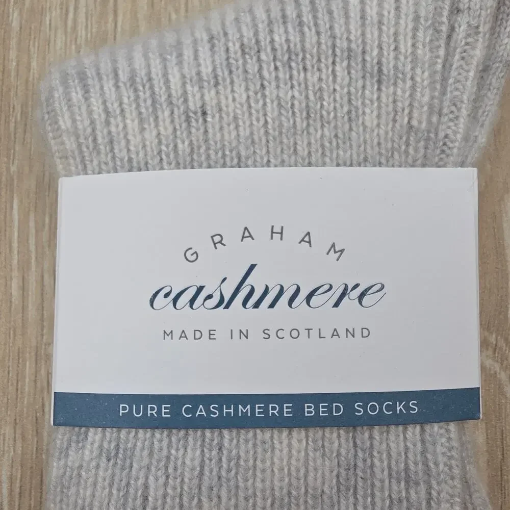 Graham Cashmere Pure Cashmere Bed Socks Made in Scotland Gray Rib Knit NWT OS